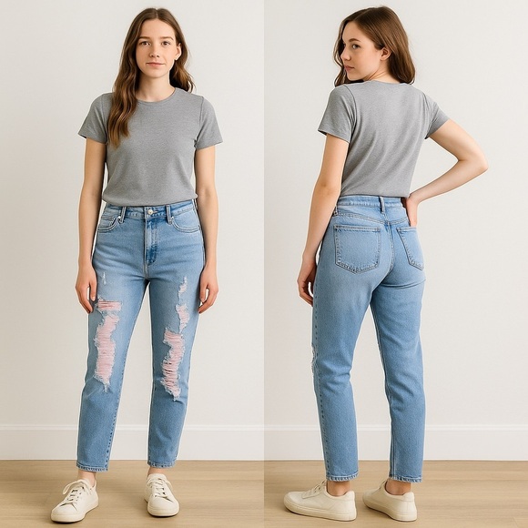 RISENπ Womenβs High-Rise Distressed Relaxed Skinny Jeans ππΈπ Size 27 / 5 - Picture 4 of 16